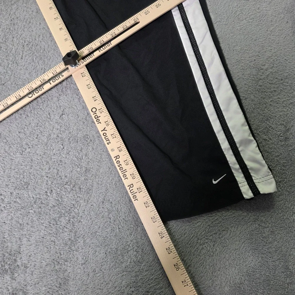 Nike Boys L Black Track Pants White Side Stripe Mesh Detail Athletic Activewear